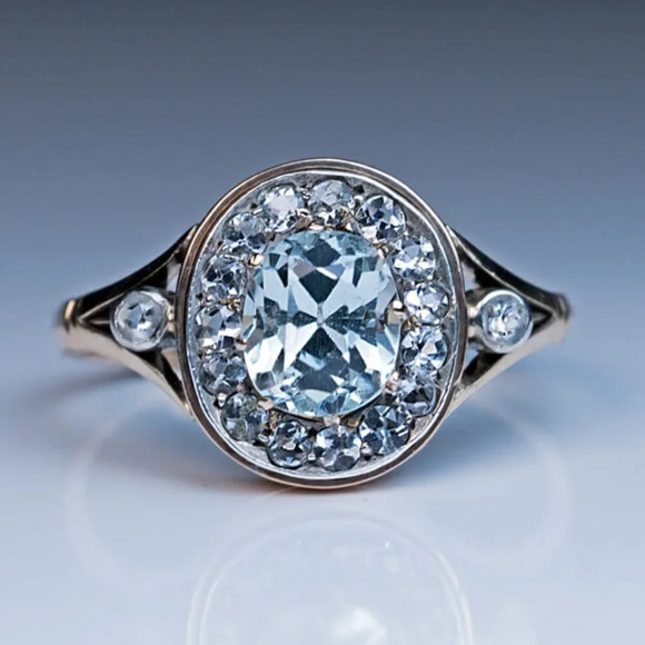 🍁 Refine Oval Pure Blue Zircon Silver Elegant Rings for Women, PD674 - Picture 2 of 4